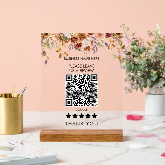 Blume Border Bitte Verlass uns QR-Code überprüfen Acrylschild (Hochzeit)