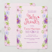 Blume Border Pink Baby Dusche Einladung (Vorne/Hinten)