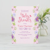 Blume Border Pink Baby Dusche Einladung (Stehend Vorderseite)