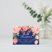 Blume Botanical Dark Blue und Coral - Empfang Begleitkarte (Stehend Vorderseite)