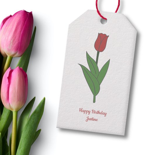 Blume Botanical Red Tulip Pastel Geschenkanhänger