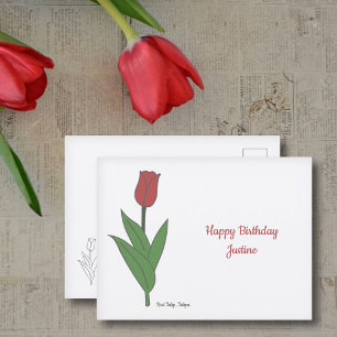 Blume Botanical Red Tulip Pastel Postkarte