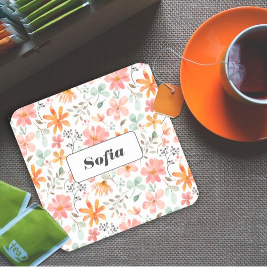 Blume Botanische Aquarellmuster Rechteckiger Pappuntersetzer