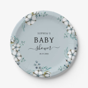 Blume botanische Babydusche aus dunkelblauer Baumw Pappteller