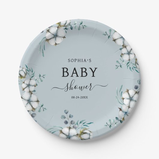 Blume botanische Babydusche aus dunkelblauer Baumw Pappteller (Vorderseite)