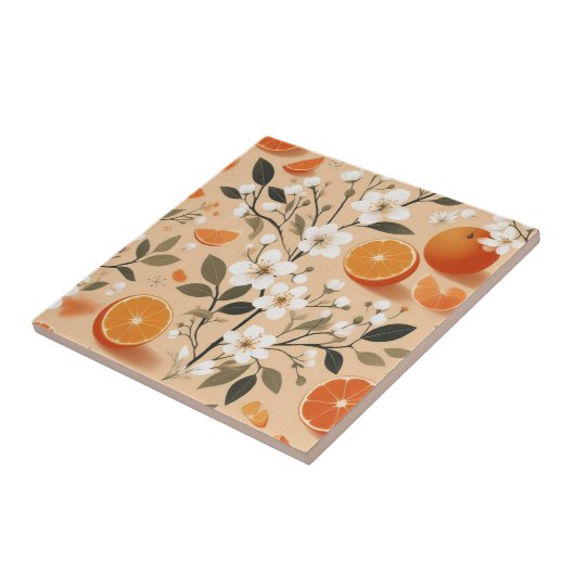 Blume botanische Orangen Fliese (Seite)