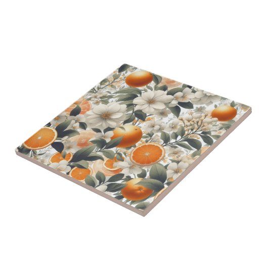 Blume botanische Orangen Fliese (Seite)