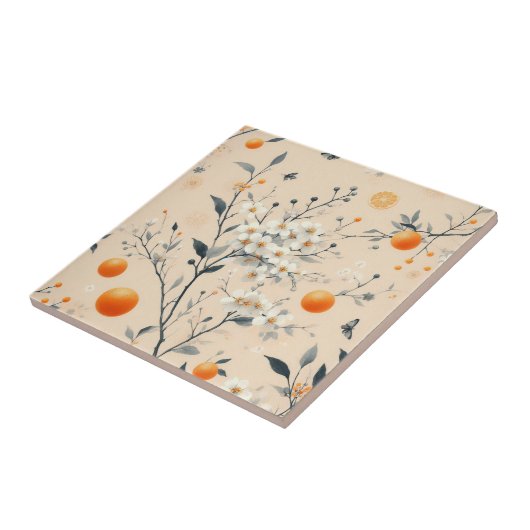 Blume botanische Orangen Fliese (Seite)