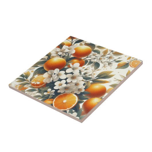 Blume botanische Orangen Fliese (Seite)