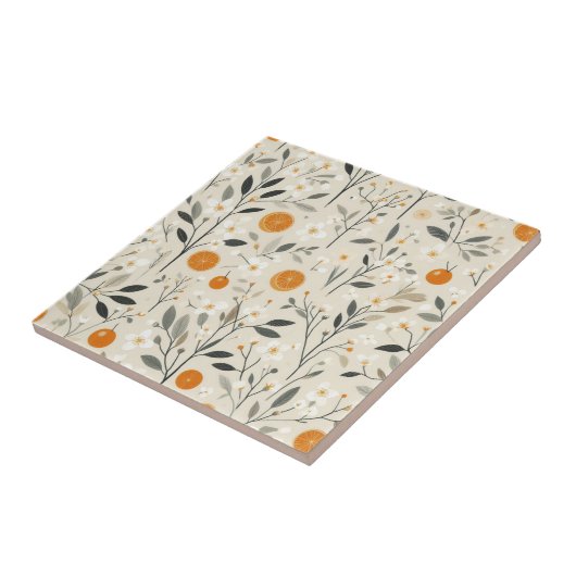 Blume botanische Orangen Fliese (Seite)