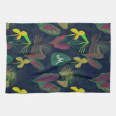 Blume Botanische Pflanze Aquarellfarben Monogramm Geschirrtuch (Horizontal)