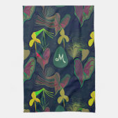 Blume Botanische Pflanze Aquarellfarben Monogramm Geschirrtuch (Vertikal)