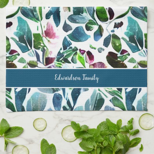 Blume botanischer Muster, Monogramm Geschirrtuch (Gefaltet)