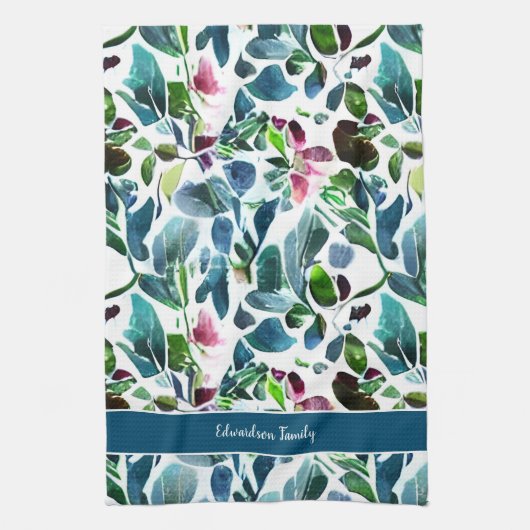 Blume botanischer Muster, Monogramm Geschirrtuch (Vertikal)