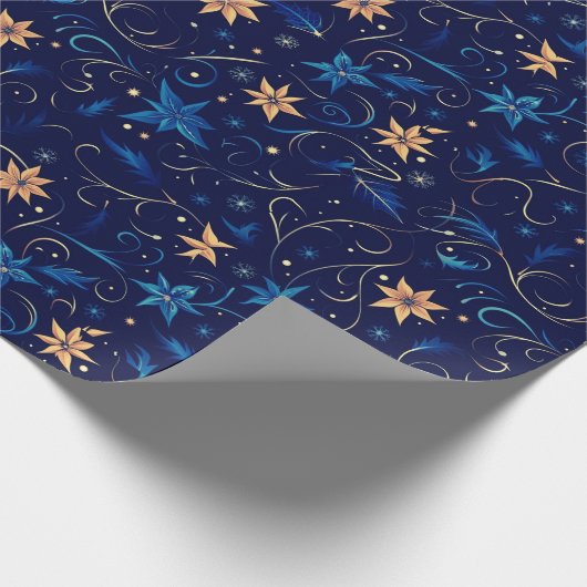 Blume Botanischer Orangenblauer Weihnachten Geschenkpapier (Ecke)