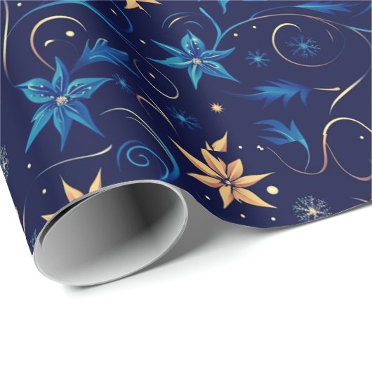 Blume Botanischer Orangenblauer Weihnachten Geschenkpapier (Rolleneckpunkt)