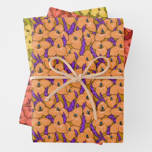 Blume Botanisches Blumenmuster Orange Gelb Geschenkpapier Set (Beispiel)