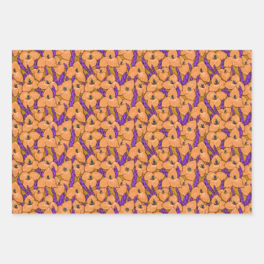 Blume Botanisches Blumenmuster Orange Gelb Geschenkpapier Set (Vorderseite)