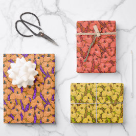 Blume Botanisches Blumenmuster Orange Gelb Geschenkpapier Set