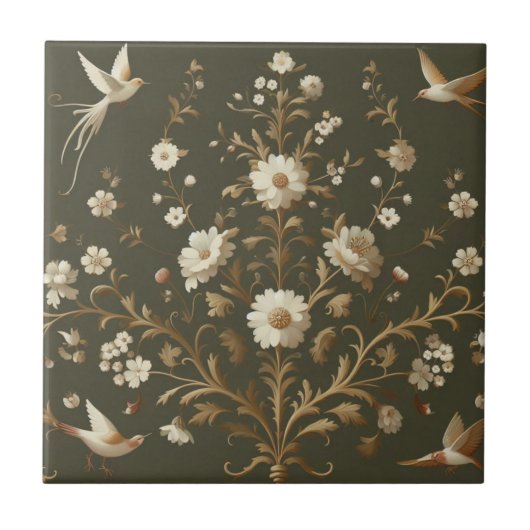 Blume botanisches Grün Fliese (Vorderseite)