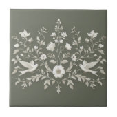 Blume botanisches Grün Fliese (Vorderseite)