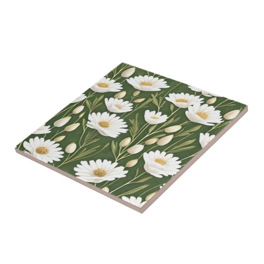 Blume botanisches Smaragdgrün Fliese (Seite)