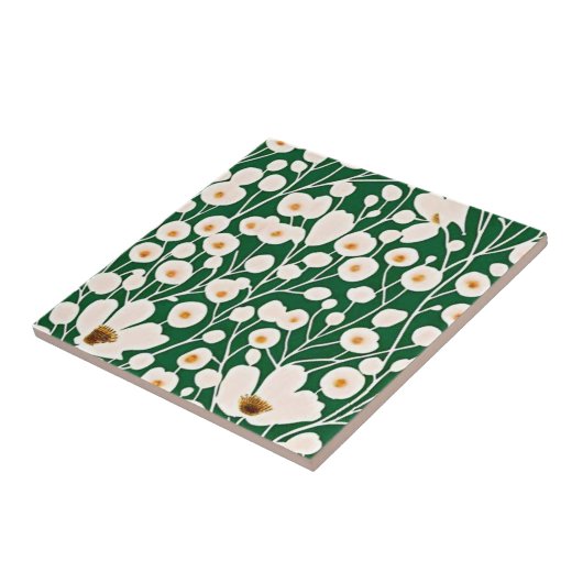 Blume botanisches Smaragdgrün Fliese (Seite)