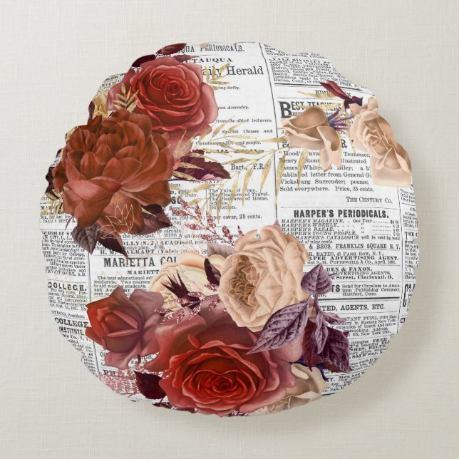 Blume Bouquet auf Zeitung Rundes Kissen (Vorderseite)