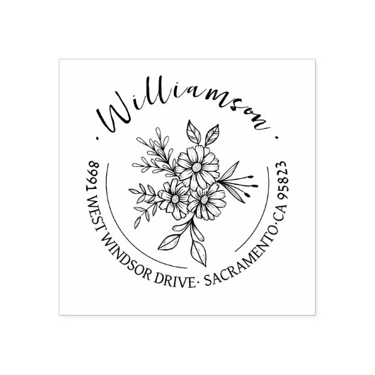 Blume Bouquet Chic Script-Rücksendeadresse Gummistempel (Prägung)