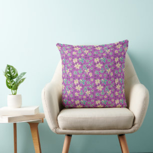 Blume Bouquet Daisy Meadow Lila Ecru Aquamarin Kissen