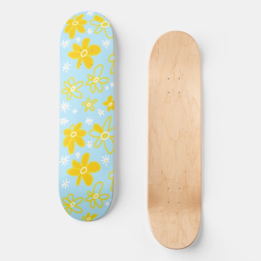 Blume Bouquet Daisy Meadow Sky Yellow White Skateboard (Vorderseite)