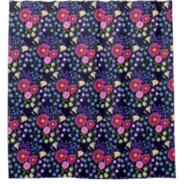 Blume Bouquet Dark Blue Duschvorhang