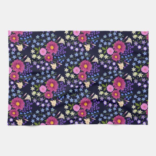 Blume Bouquet Dark Blue Geschirrtuch (Horizontal)