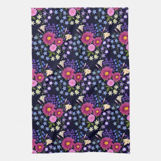 Blume Bouquet Dark Blue Geschirrtuch (Vertikal)