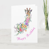 Blume Bouquet Giraffe Geburtskarte Karte (Vorderseite)