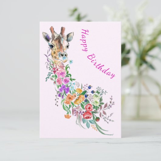 Blume Bouquet Giraffe Geburtskarte Karte (Stehend Vorderseite)