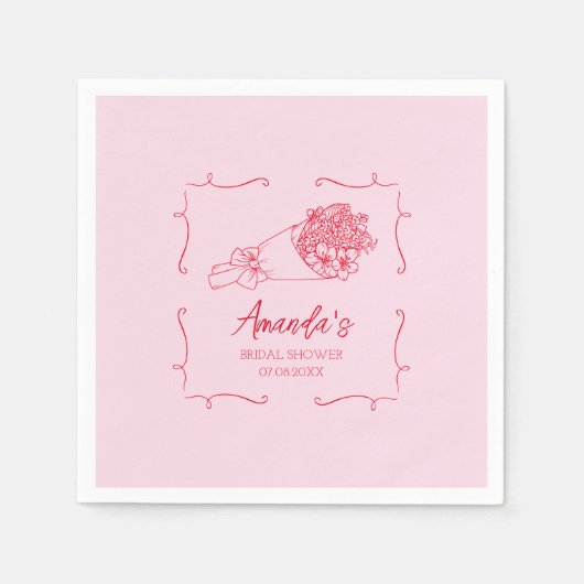 Blume Bouquet Handgezeichnetes Brautparty Serviette (Vorderseite)