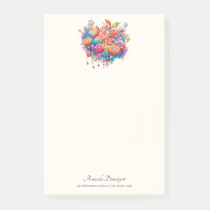 Blume Bouquet in Pink Orange & Blue Boho Post-it Klebezettel