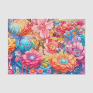Blume Bouquet in Pink Orange & Blue Boho Seidenpapier