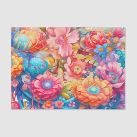 Blume Bouquet in Pink Orange & Blue Boho Seidenpapier (Vorderseite)