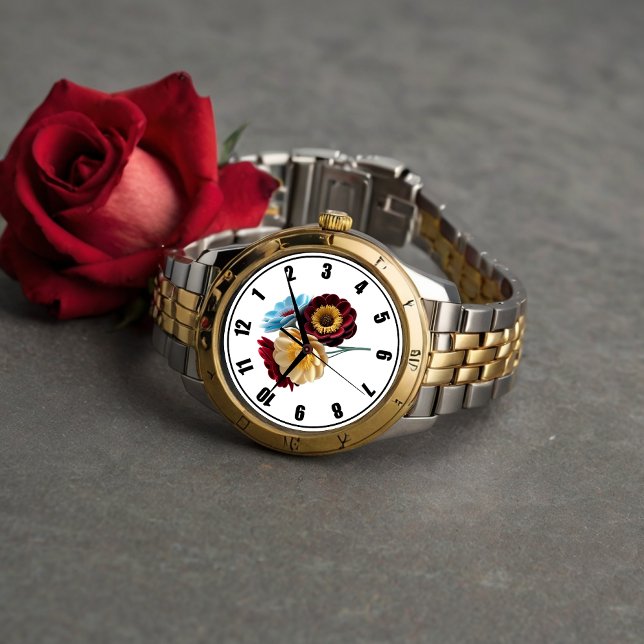 Blume Bouquet mit Schwarzweiß Armbanduhr (Von Creator hochgeladen)