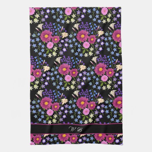 Blume Bouquet Monogram Black Geschirrtuch (Vertikal)