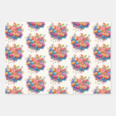 Blume Bouquet Muster in Rosa Orange & Blau Geschenkpapier Set (Vorderseite)