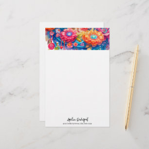 Blume Bouquet Orange & Blue Boho Briefpapier