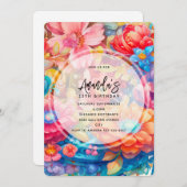 Blume Bouquet Orange & Blue Boho Geburtstag Einladung (Vorne/Hinten)