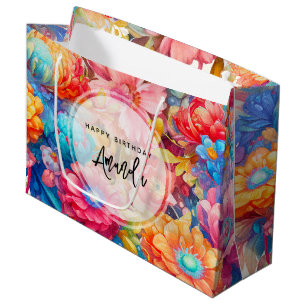 Blume Bouquet Orange & Blue Boho Geburtstag Große Geschenktüte