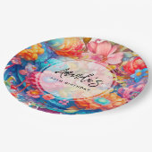 Blume Bouquet Orange & Blue Boho Geburtstag Pappteller (Schrägansicht)