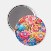 Blume Bouquet Orange & Blue Boho Magnet (Vorderseite/Rückseite)