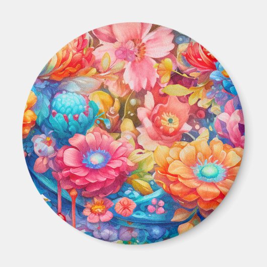 Blume Bouquet Orange & Blue Boho Magnet (Vorne)