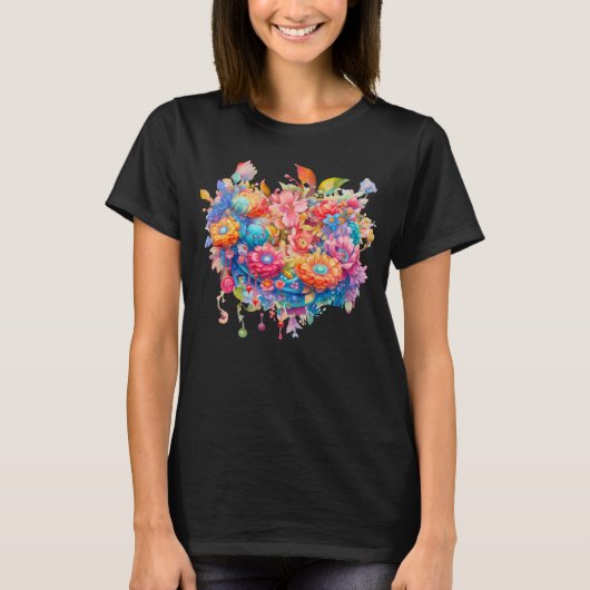Blume Bouquet Orange & Blue Boho T-Shirt (Vorderseite)